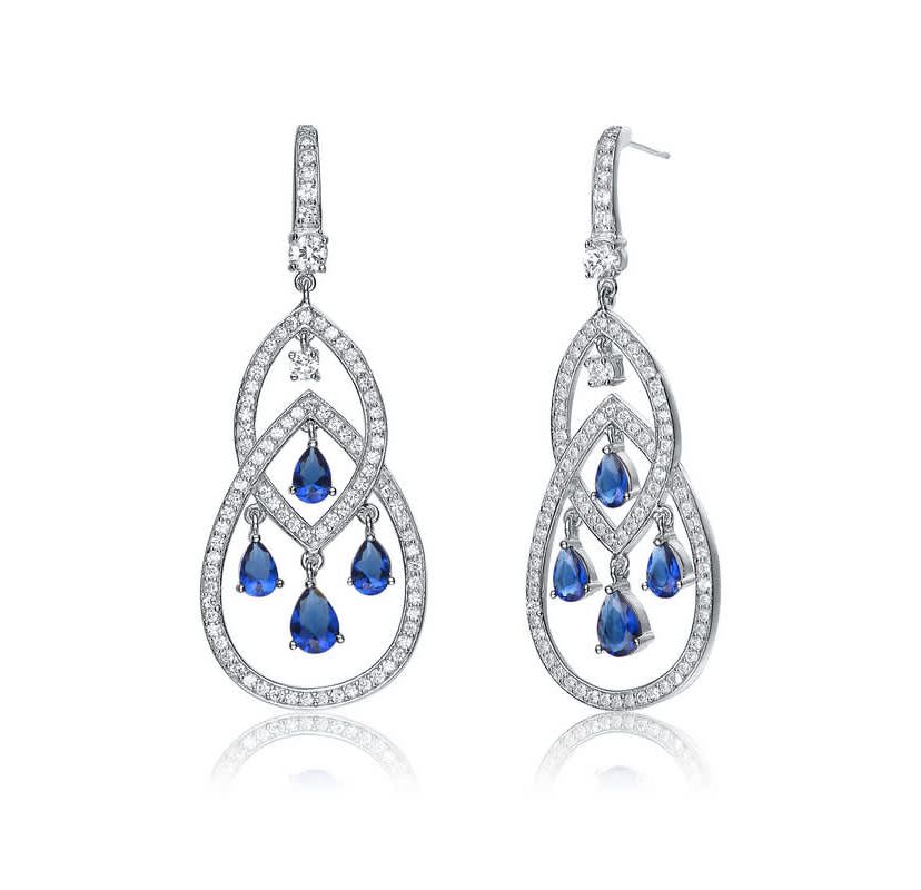 Lab Created Sterling Silver with Colored Cubic Zirconia Double Teardrop Chandelier Earrings