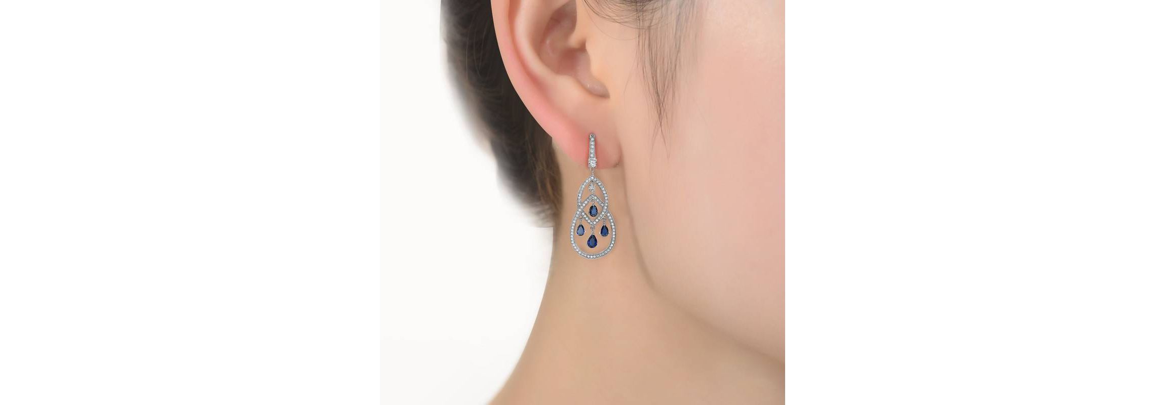 Lab Created Sterling Silver with Colored Cubic Zirconia Double Teardrop Chandelier Earrings