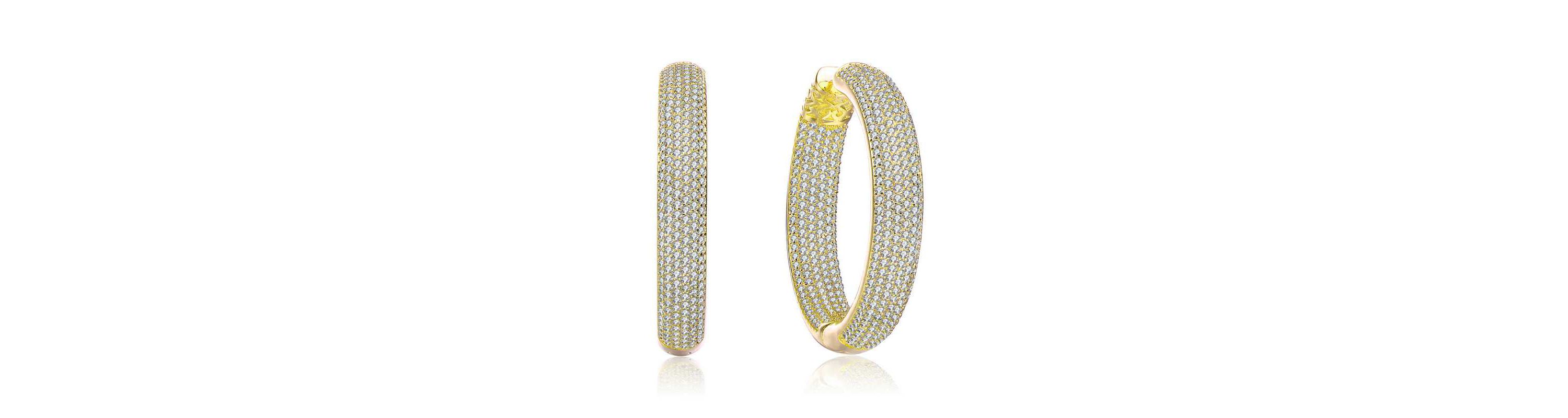 Lab Created Sterling Silver with Clear Cubic Zirconia 10-Row French Pave Inside Out Hoop Earrings