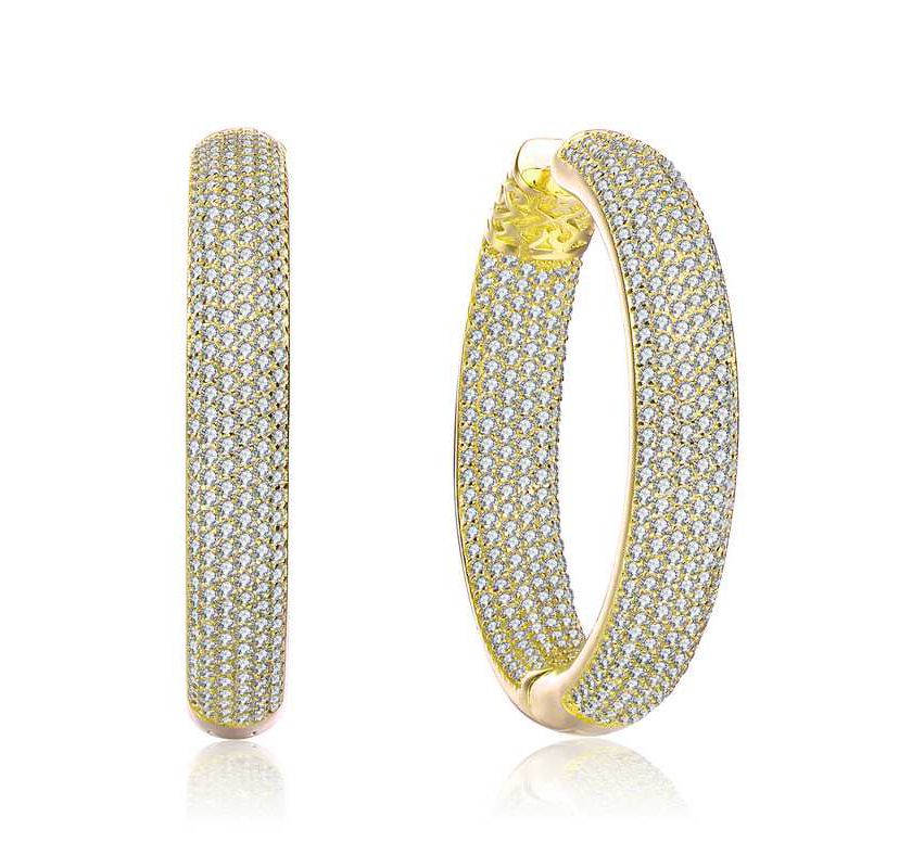 Lab Created Sterling Silver with Clear Cubic Zirconia 10-Row French Pave Inside Out Hoop Earrings