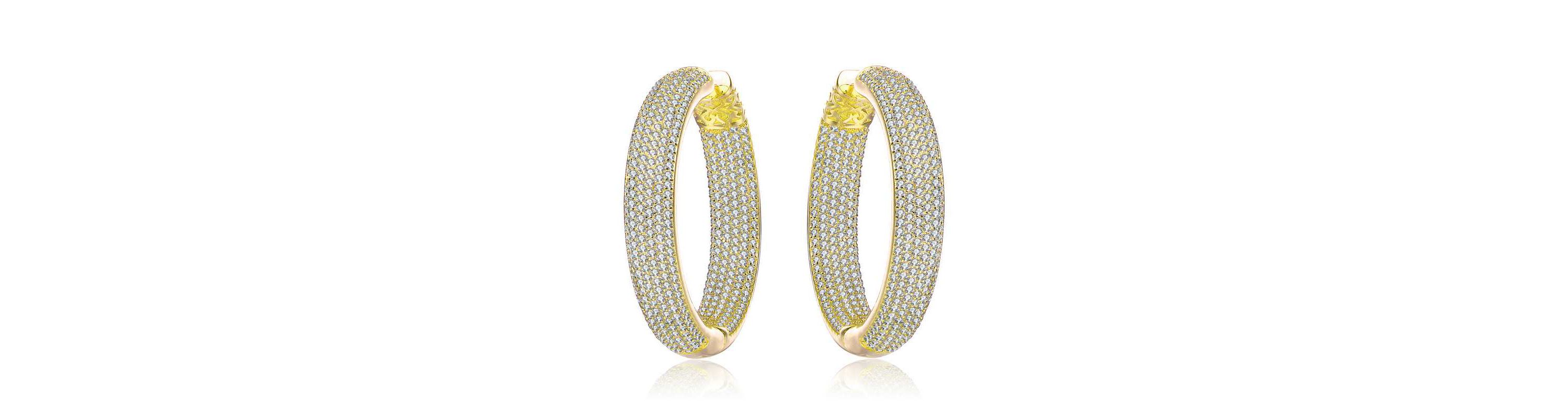Lab Created Sterling Silver with Clear Cubic Zirconia 10-Row French Pave Inside Out Hoop Earrings