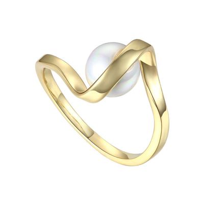 Rozzato Lab Created Sterling Silver with White Cubic Zirconia Double Weave Wavey Ring, Gold, 8