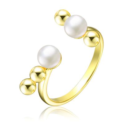 Rozzato Lab Created Sterling Silver 14K Gold Plated with White 5MM freshwater Pearls Modern Ring