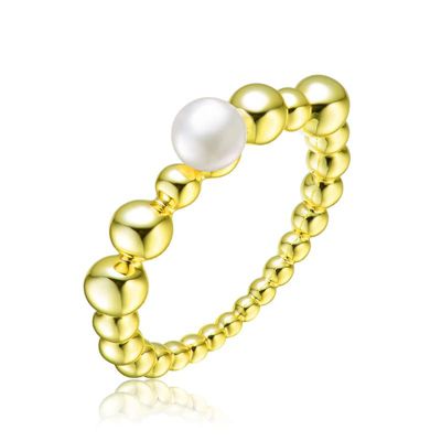 Rozzato Lab Created Sterling Silver 14K Gold Plated with White 4.5MM Fresh Water Pearl Ring