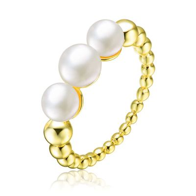 Rozzato Lab Created Sterling Silver 14K Gold Plated with White 4.5MM 3 Freshwater Pearls Ring