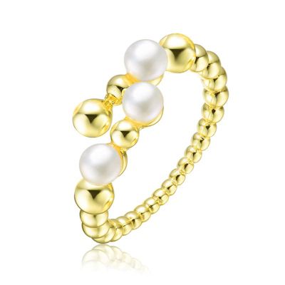 Rozzato Lab Created Sterling Silver 14K Gold Plated with White Genuine Freshwater Pearl Bypass Ring