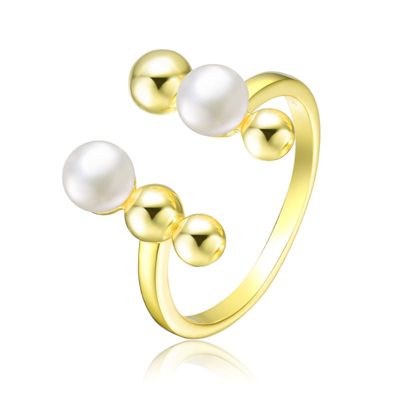 Rozzato Lab Created Sterling Silver 14K Gold Plated with White 5MM Fresh Water Pearl Modern Ring
