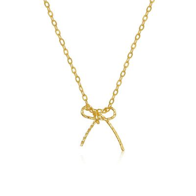 Rozzato Lab Created 14K Gold Plated Ribbon Bow-Tie Gifted Pendant Necklace for Kids