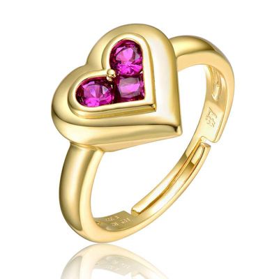 Rozzato Lab Created 14K Gold Plated with Ruby Red Cubic Zirconia Cluster Heart Halo Promise Ring