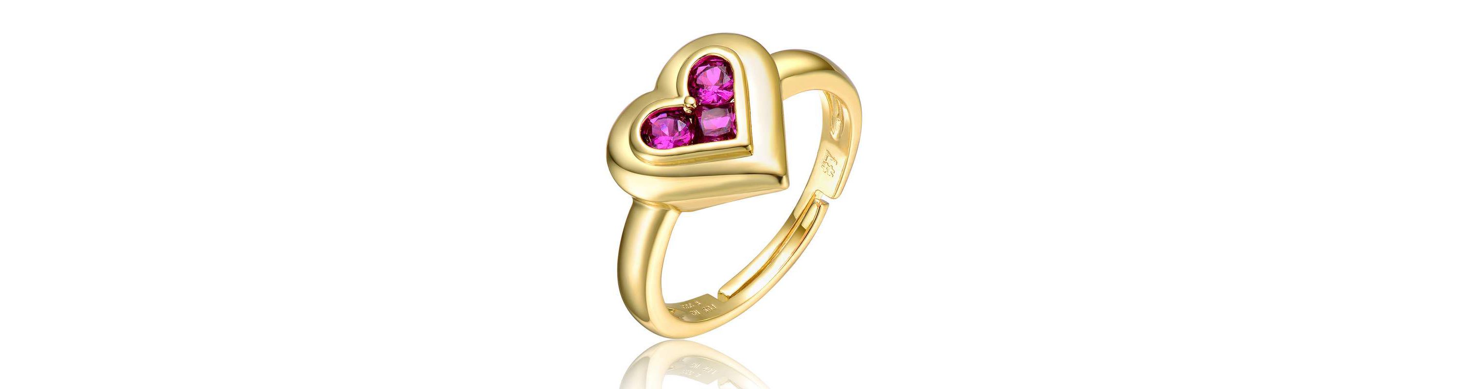 Lab Created 14K Gold Plated with Ruby Red Cubic Zirconia Cluster Heart Halo Promise Ring