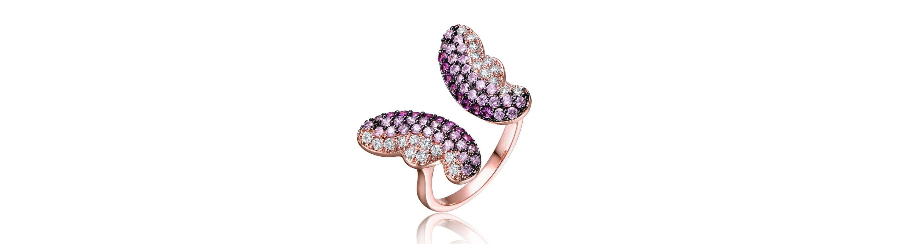 Lab Created Two-Tone with Multi Colored Cubic Zirconia Butterfly Ring
