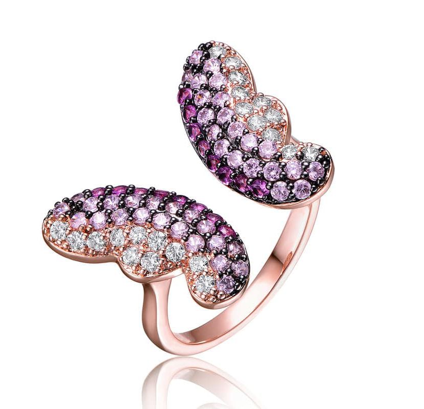 Lab Created Two-Tone with Multi Colored Cubic Zirconia Butterfly Ring