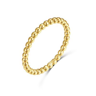 Rozzato Lab Created 14K Gold Plated with Clear Cubic Zirconia Beaded Stacking Ring Wedding Band for Kids/Teens, 7