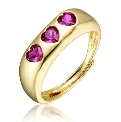 Rozzato Lab Created 14K Gold Plated with Ruby Red Cubic Zirconia Cluster 3-Heart Promise Ring
