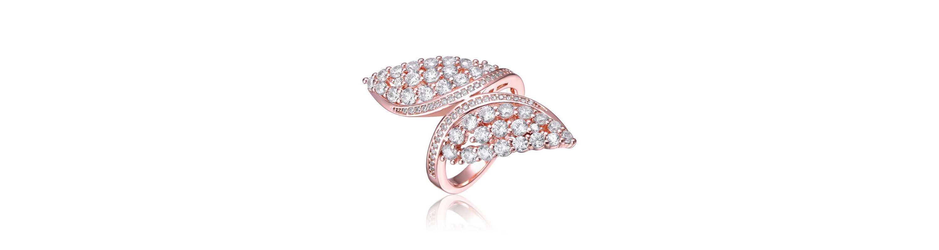 Lab Created 18K Rose Gold Plated with Clear Cubic Zirconia Cluster Wing Ring