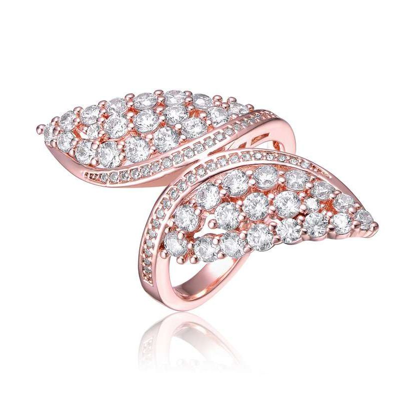 Lab Created 18K Rose Gold Plated with Clear Cubic Zirconia Cluster Wing Ring