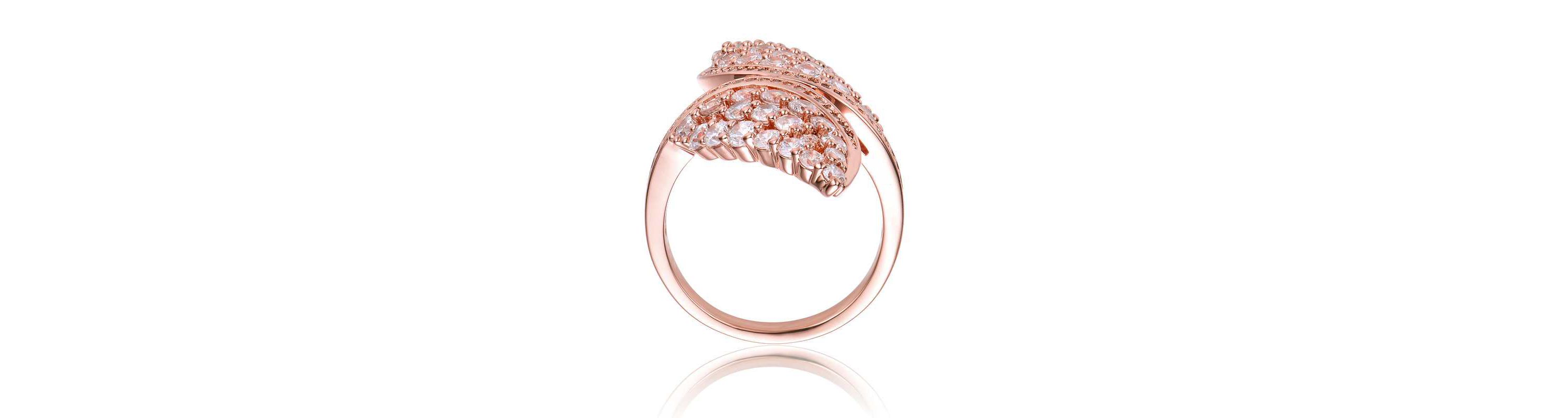Lab Created 18K Rose Gold Plated with Clear Cubic Zirconia Cluster Wing Ring
