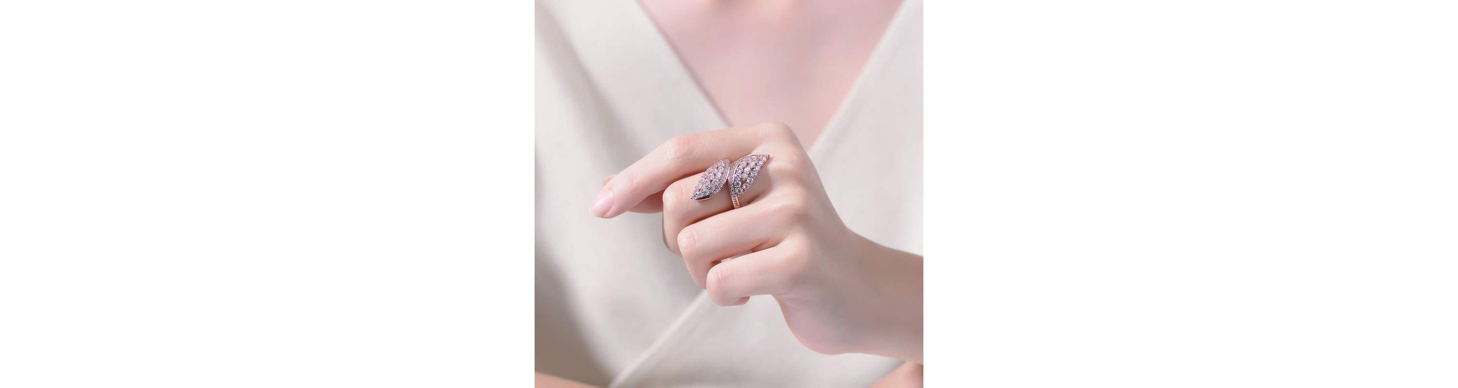 Lab Created 18K Rose Gold Plated with Clear Cubic Zirconia Cluster Wing Ring