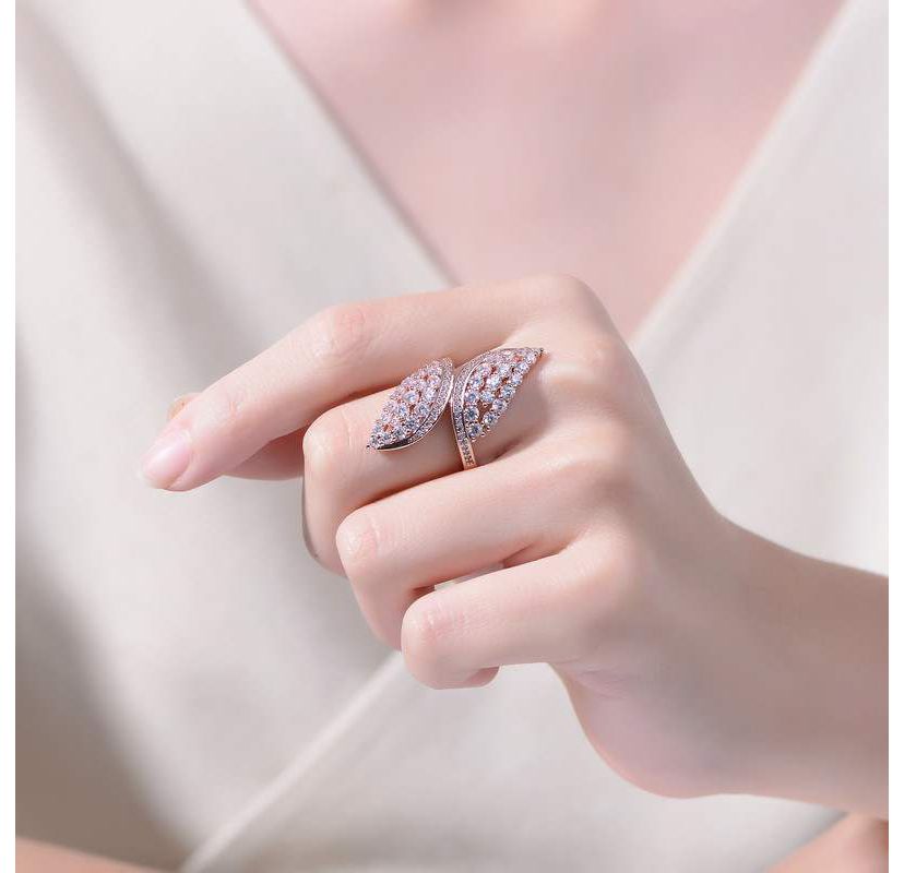 Lab Created 18K Rose Gold Plated with Clear Cubic Zirconia Cluster Wing Ring