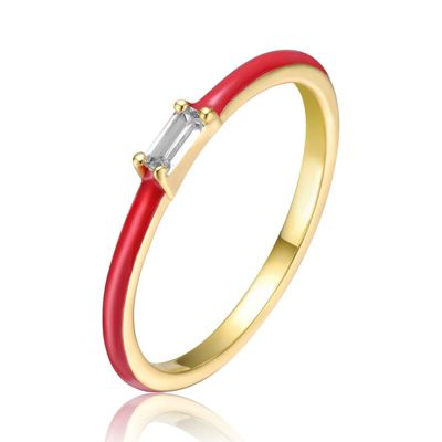 Rozzato Lab Created 14K Gold Plated with Clear Cubic Zirconia & Colored Enamel Slim Stacking Ring for Kids/Teens