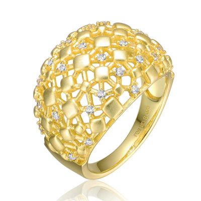 Rozzato Lab Created 14K Gold Plated with Clear Cubic Zirconia Dome-Shaped Textured Nugget Ring