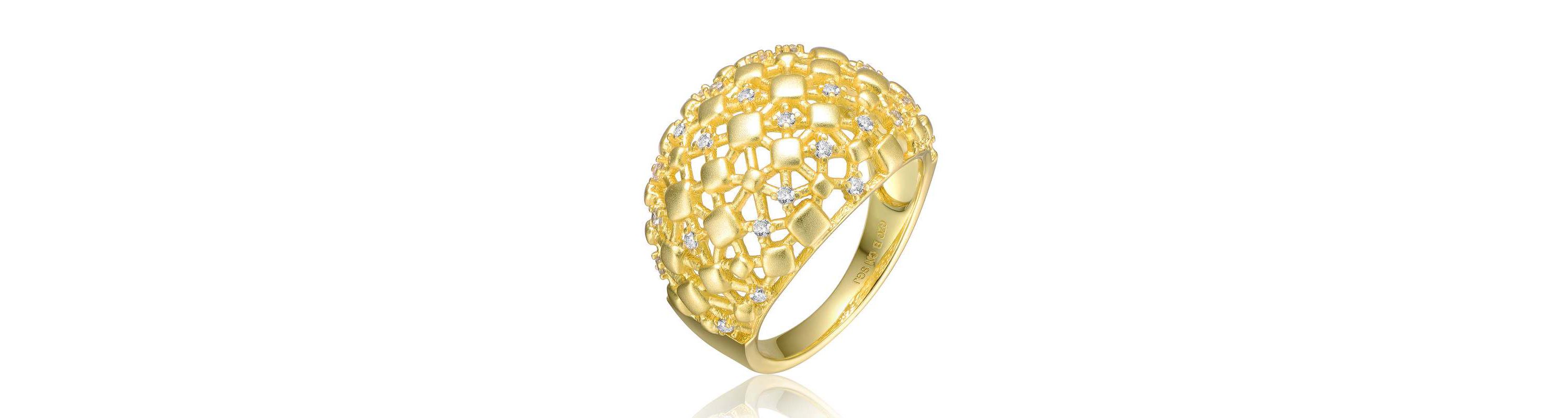 Lab Created 14K Gold Plated with Clear Cubic Zirconia Dome-Shaped Textured Nugget Ring