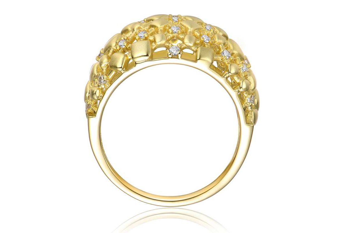 Lab Created 14K Gold Plated with Clear Cubic Zirconia Dome-Shaped Textured Nugget Ring