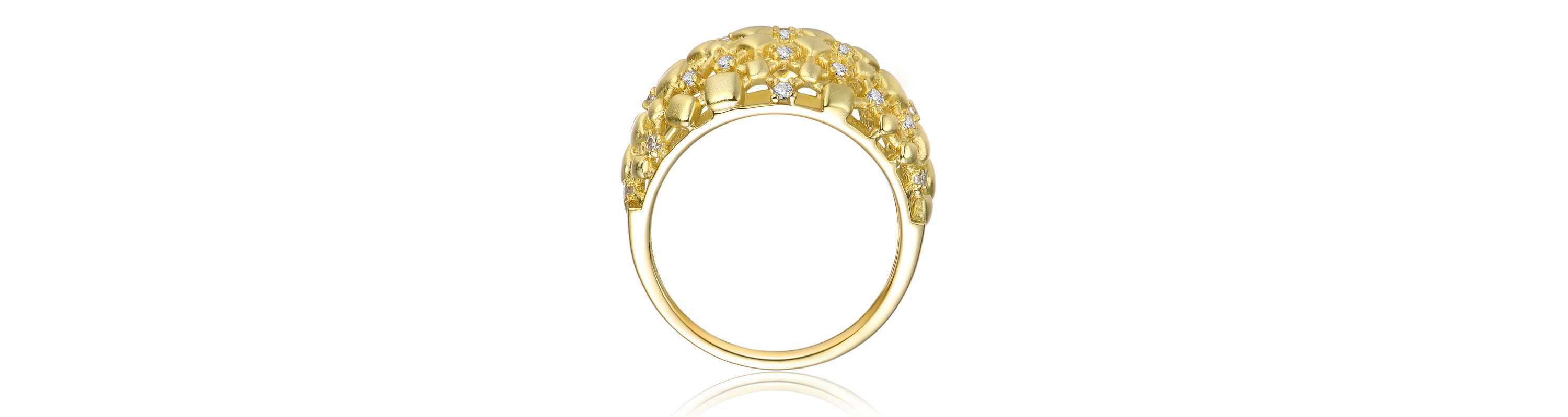 Lab Created 14K Gold Plated with Clear Cubic Zirconia Dome-Shaped Textured Nugget Ring