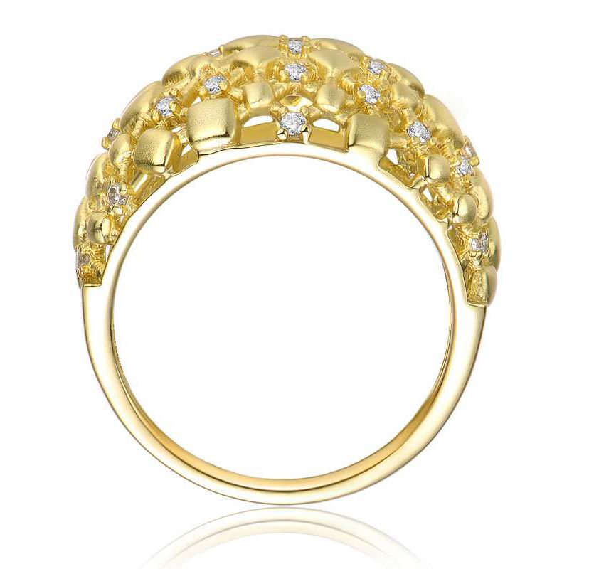 Lab Created 14K Gold Plated with Clear Cubic Zirconia Dome-Shaped Textured Nugget Ring