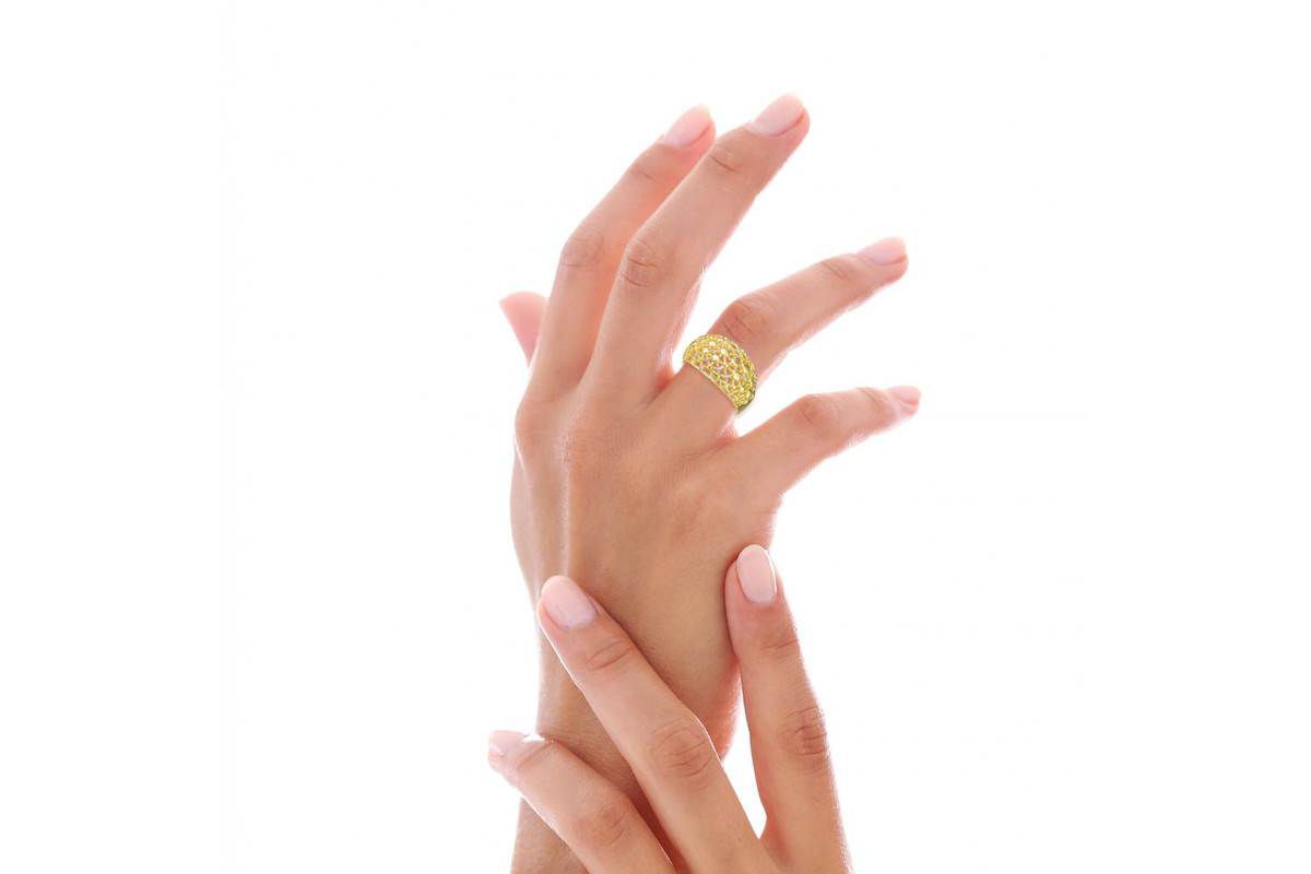 Lab Created 14K Gold Plated with Clear Cubic Zirconia Dome-Shaped Textured Nugget Ring