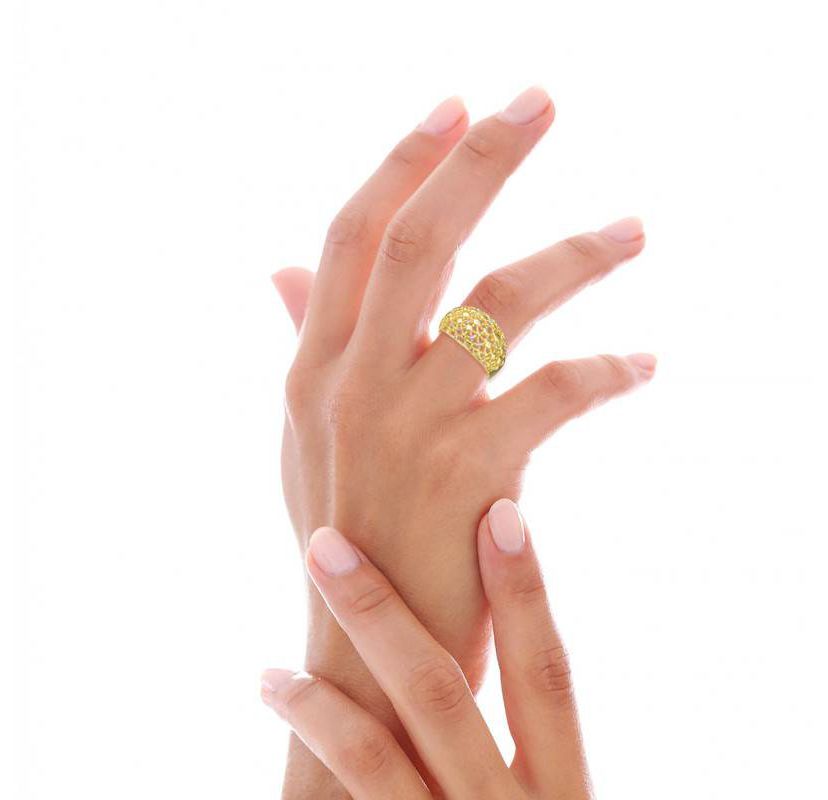 Lab Created 14K Gold Plated with Clear Cubic Zirconia Dome-Shaped Textured Nugget Ring