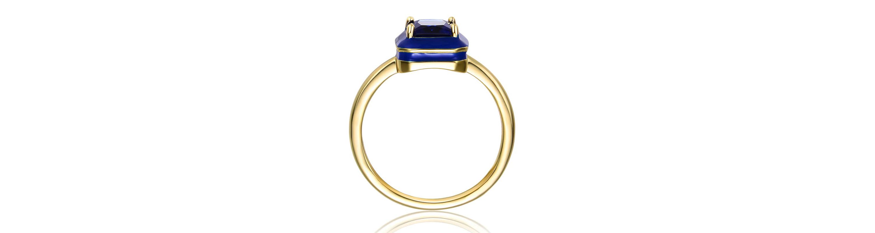 Lab Created 14K Gold Plated with Sapphire Blue Cubic Zirconia & Blue Enamel Radiant Solitaire Ring
