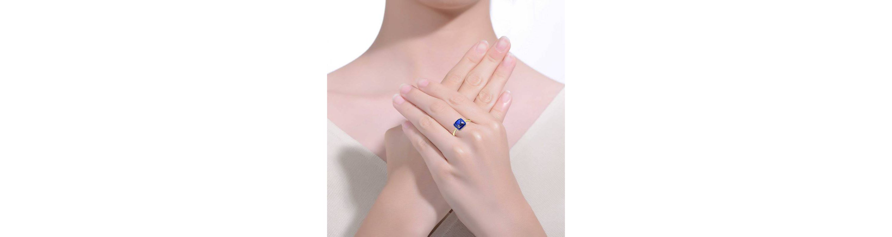 Lab Created 14K Gold Plated with Sapphire Blue Cubic Zirconia & Blue Enamel Radiant Solitaire Ring