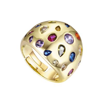 Rozzato Lab Created 14K Gold Plated with Rainbow Cubic Zirconia Dome Ring