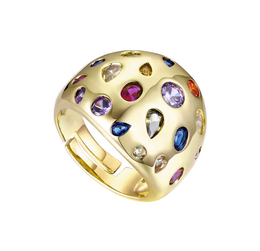 Lab Created 14K Gold Plated with Rainbow Cubic Zirconia Dome Ring