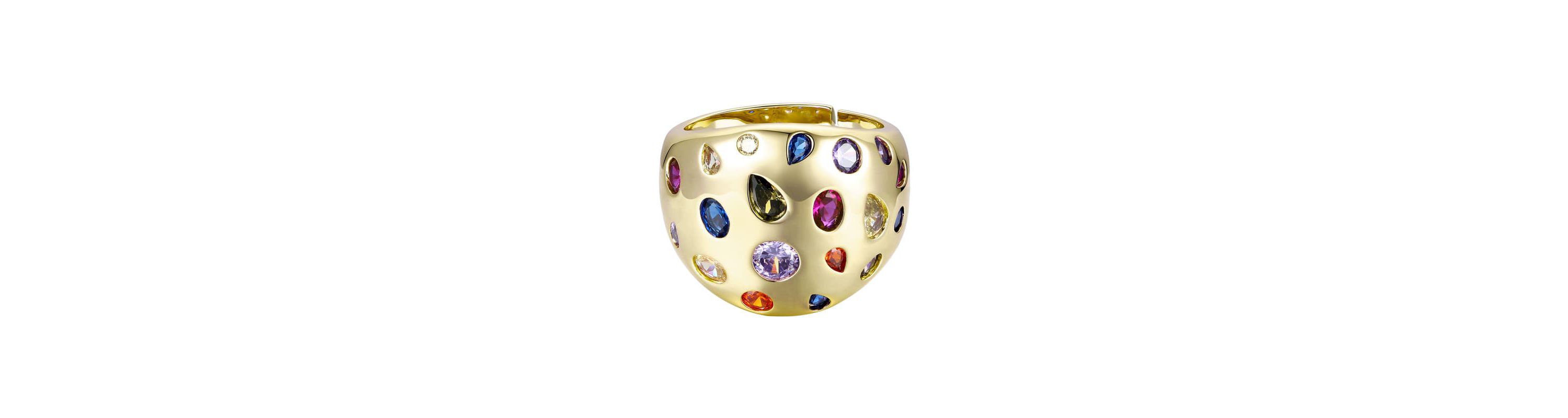 Lab Created 14K Gold Plated with Rainbow Cubic Zirconia Dome Ring