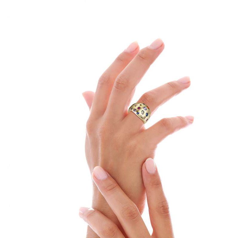 Lab Created 14K Gold Plated with Rainbow Cubic Zirconia Dome Ring