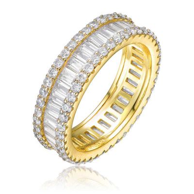 Rozzato Lab Created 14K Gold Plated with Clear Baguette Cubic Zirconia Wide Band Ring