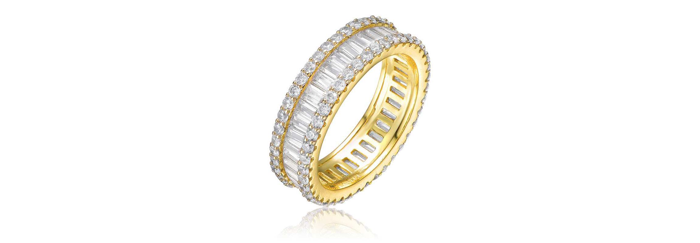 Lab Created 14K Gold Plated with Clear Baguette Cubic Zirconia Wide Band Ring