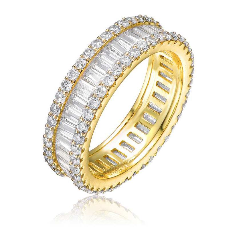 Lab Created 14K Gold Plated with Clear Baguette Cubic Zirconia Wide Band Ring
