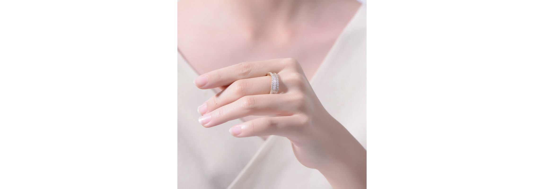 Lab Created 14K Gold Plated with Clear Baguette Cubic Zirconia Wide Band Ring