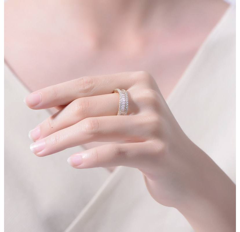 Lab Created 14K Gold Plated with Clear Baguette Cubic Zirconia Wide Band Ring