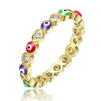 Rozzato Lab Created 14K Gold Plated with Clear Cubic Zirconia Colorful Enamel Evil Eye Stacking Ring for Kids/Teens
