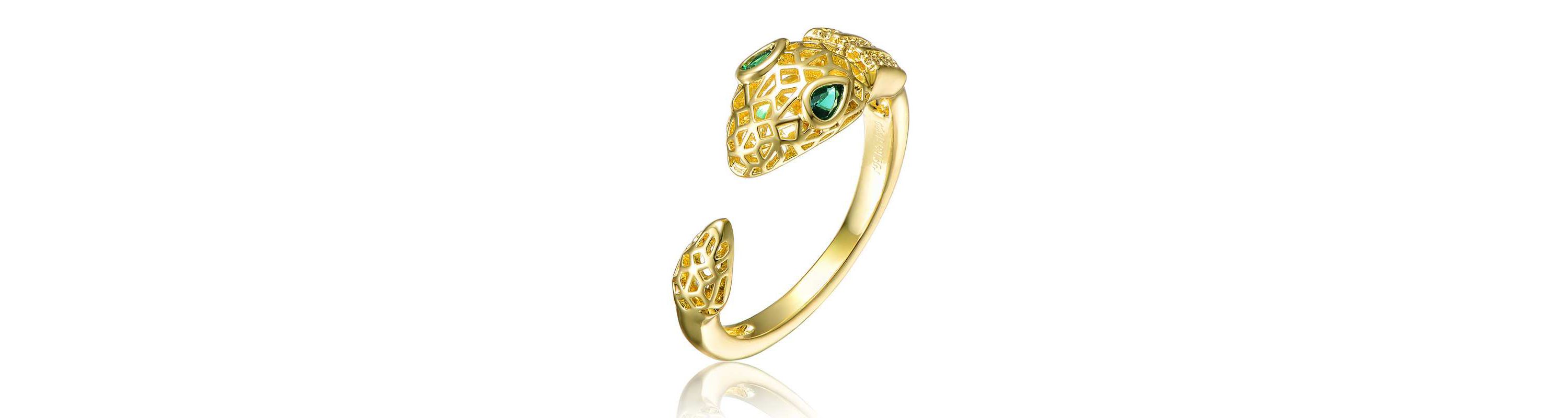 Lab Created 14K Gold Plated with Green Cubic Zirconia Serpent Ring