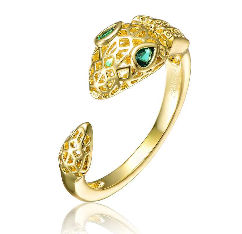 Lab Created 14K Gold Plated with Green Cubic Zirconia Serpent Ring