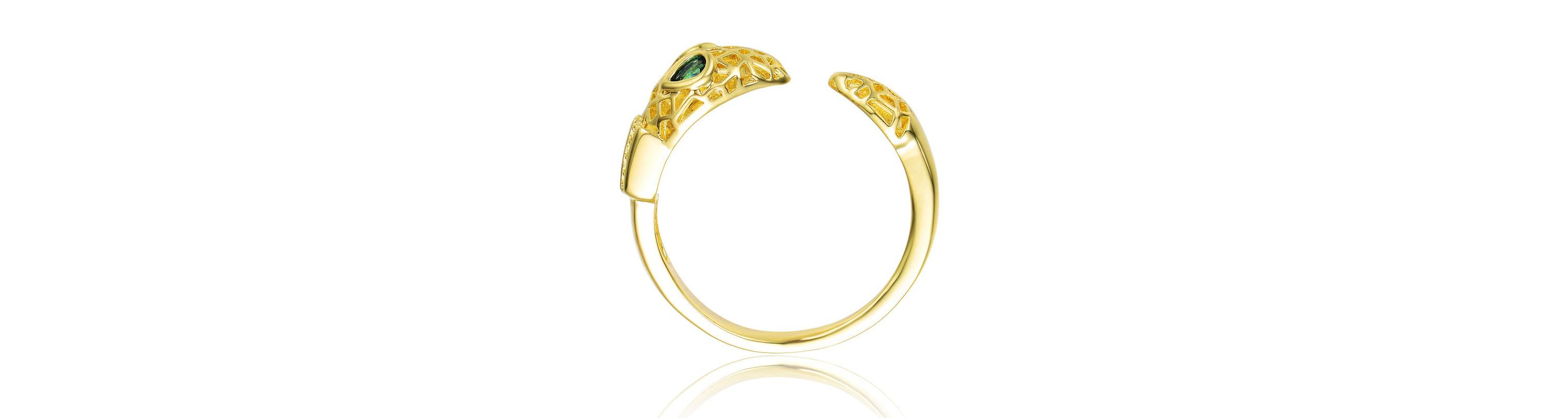 Lab Created 14K Gold Plated with Green Cubic Zirconia Serpent Ring
