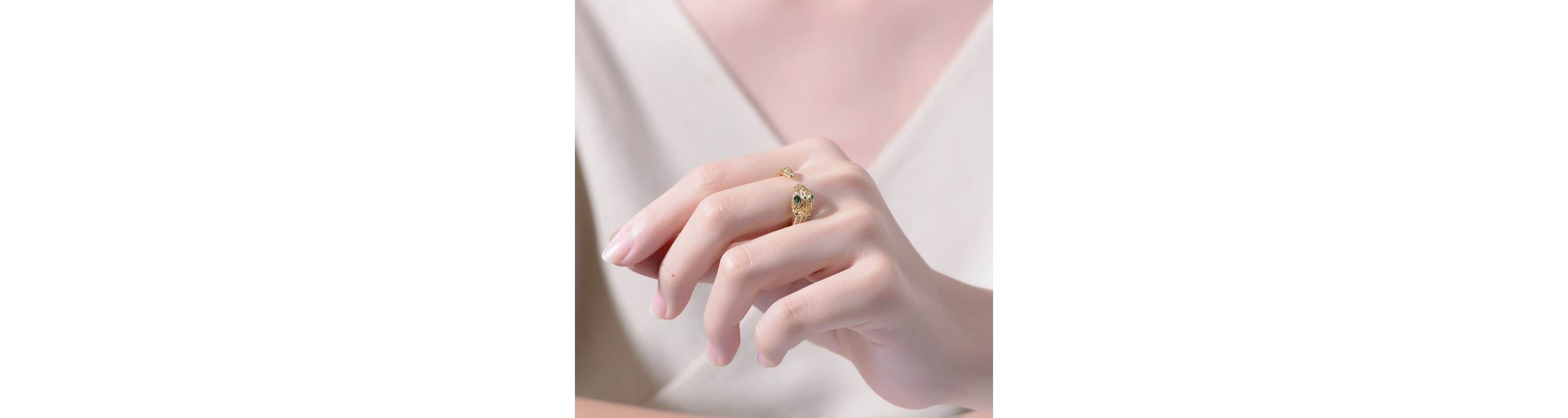 Lab Created 14K Gold Plated with Green Cubic Zirconia Serpent Ring