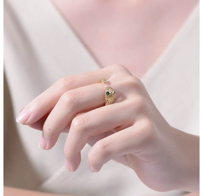 Lab Created 14K Gold Plated with Green Cubic Zirconia Serpent Ring