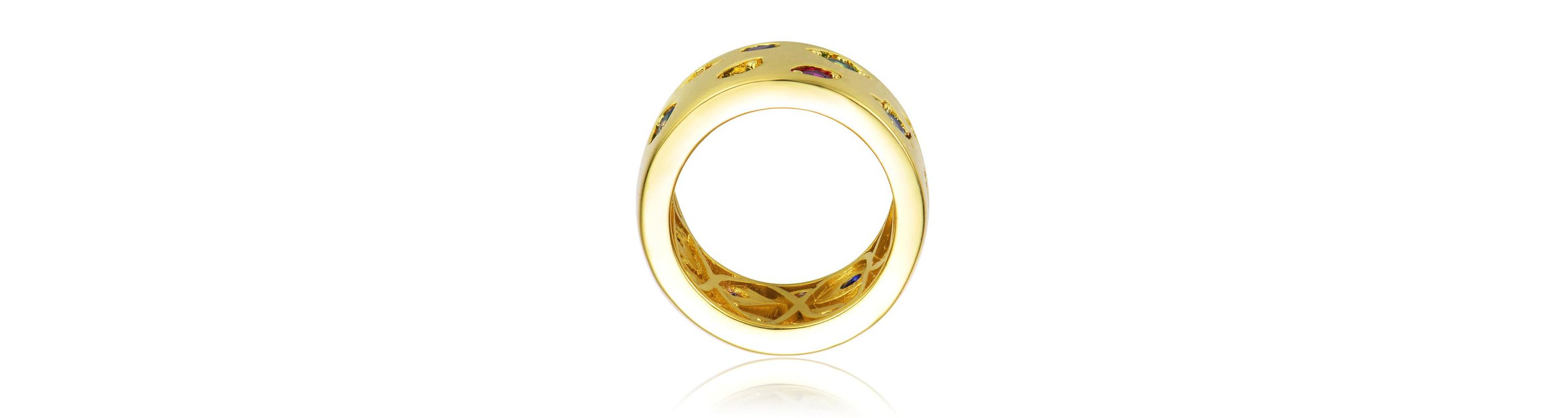 Lab Created 14K Gold Plated with Multi-Colored Cubic Zirconia Wide Band Ring