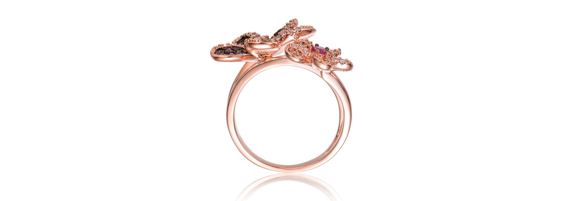 Lab Created 18K Rose Gold and Black Plated with Multi Colored Cubic Zirconia Floral Ring